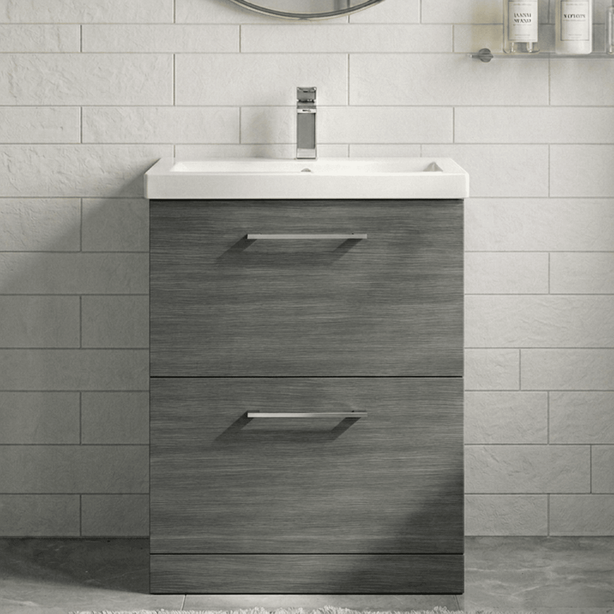 [BFLE533A] Bramshall Contemporary 2 Drawer Floor Standing Vanity Unit, Choice of Size, Colour and Basin - Silo