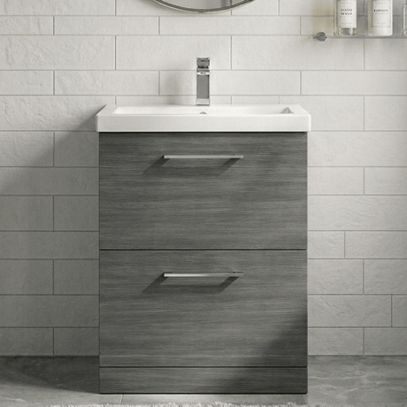 [BFLE533A] Bramshall Contemporary 2 Drawer Floor Standing Vanity Unit, Choice of Size, Colour and Basin - Silo