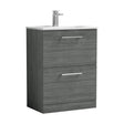 [BFLE533B] Balterley  Contemporary Bathroom 2 Soft Close Drawer & Minimalist Floor Standing Vanity Unit Basin, Anthracite, 600mm - Cutout