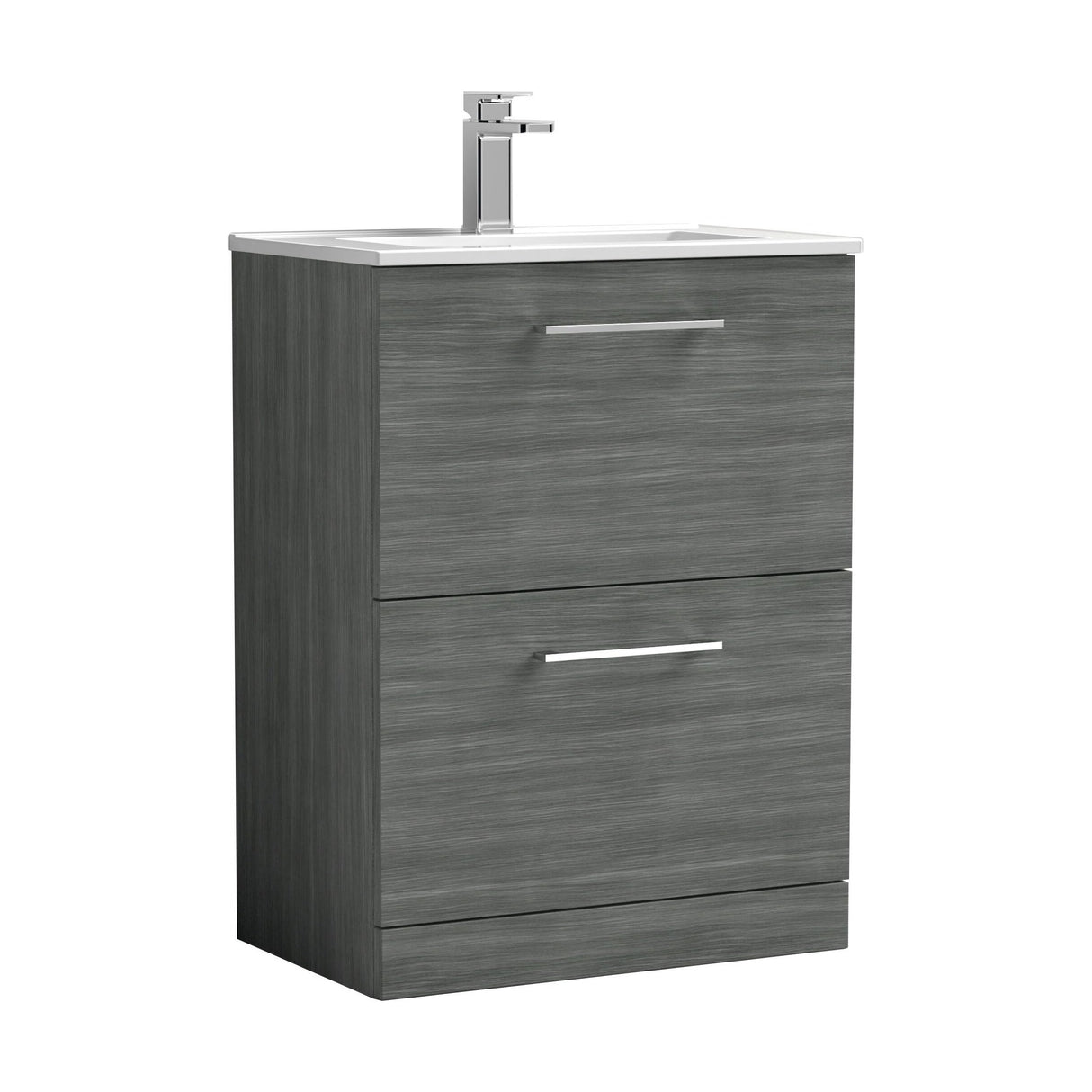 [BFLE533B] Balterley  Contemporary Bathroom 2 Soft Close Drawer & Minimalist Floor Standing Vanity Unit Basin, Anthracite, 600mm - Cutout