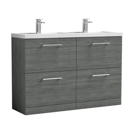 [BFLE533C2] Balterley Level 1200mm Floor Standing 4 Drawer Vanity Unit with Double Basin, Handles & Overflow for Bathroom Storage Gloss White - Cutout