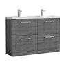 [BFLE533C2] Balterley Level 1200mm Floor Standing 4 Drawer Vanity Unit with Double Basin, Handles & Overflow for Bathroom Storage Gloss White - Cutout