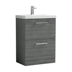 [BFLE533D] Balterley  Modern Bathroom 2 Soft Close Drawer Floor Standing Vanity Unit & Thin-Edge Basin, Anthracite, 600mm - Cutout