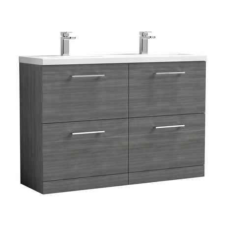 [BFLE533F2] Balterley Level 1200mm Floor Standing 4 Drawer Vanity Unit with Double Basin, Handles & Overflow for Bathroom Storage Gloss White - Cutout