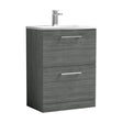 [BFLE533G] Balterley  Modern Bathroom 2 Soft Close Drawer Floor Standing Vanity & Basin, Anthracite, 600mm - Cutout