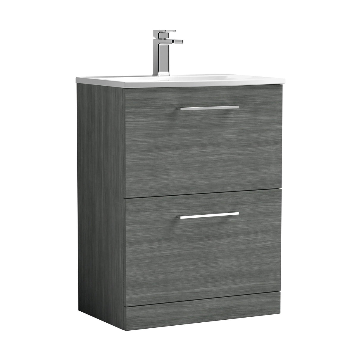 [BFLE533G] Balterley  Modern Bathroom 2 Soft Close Drawer Floor Standing Vanity & Basin, Anthracite, 600mm - Cutout