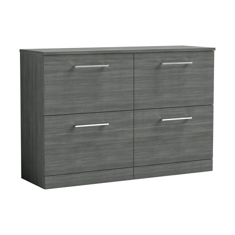 [BFLE533W2] Balterley Level Modern Bathroom 4 Drawer Floor Standing Vanity Unit with Worktop & Handles, Anthracite Woodgrain, 1205 mm - Cutout