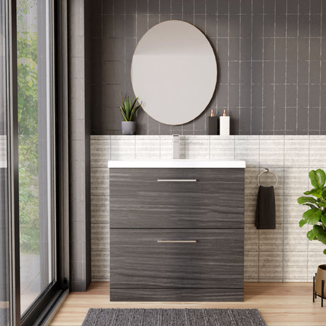 [BFLE535A] Balterley Contemporary Bathroom Floor Standing 2 Soft-Close Drawer Vanity Unit & Mid-Edge Ceramic Basin, Anthracite, 800 mm - Lifestyle 1