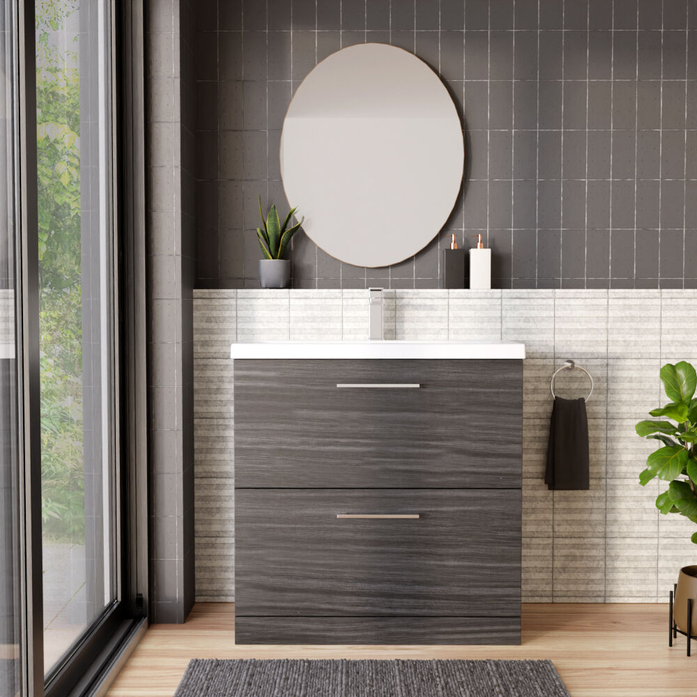 [BFLE535A] Bramshall Contemporary 2 Drawer Floor Standing Vanity Unit, Choice of Size, Colour and Basin