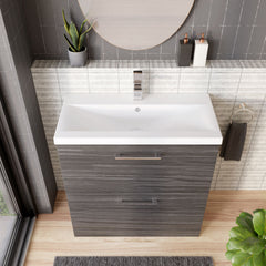 [BFLE535A] Balterley Contemporary Bathroom Floor Standing 2 Soft-Close Drawer Vanity Unit & Mid-Edge Ceramic Basin, Anthracite, 800 mm - Lifestyle 2
