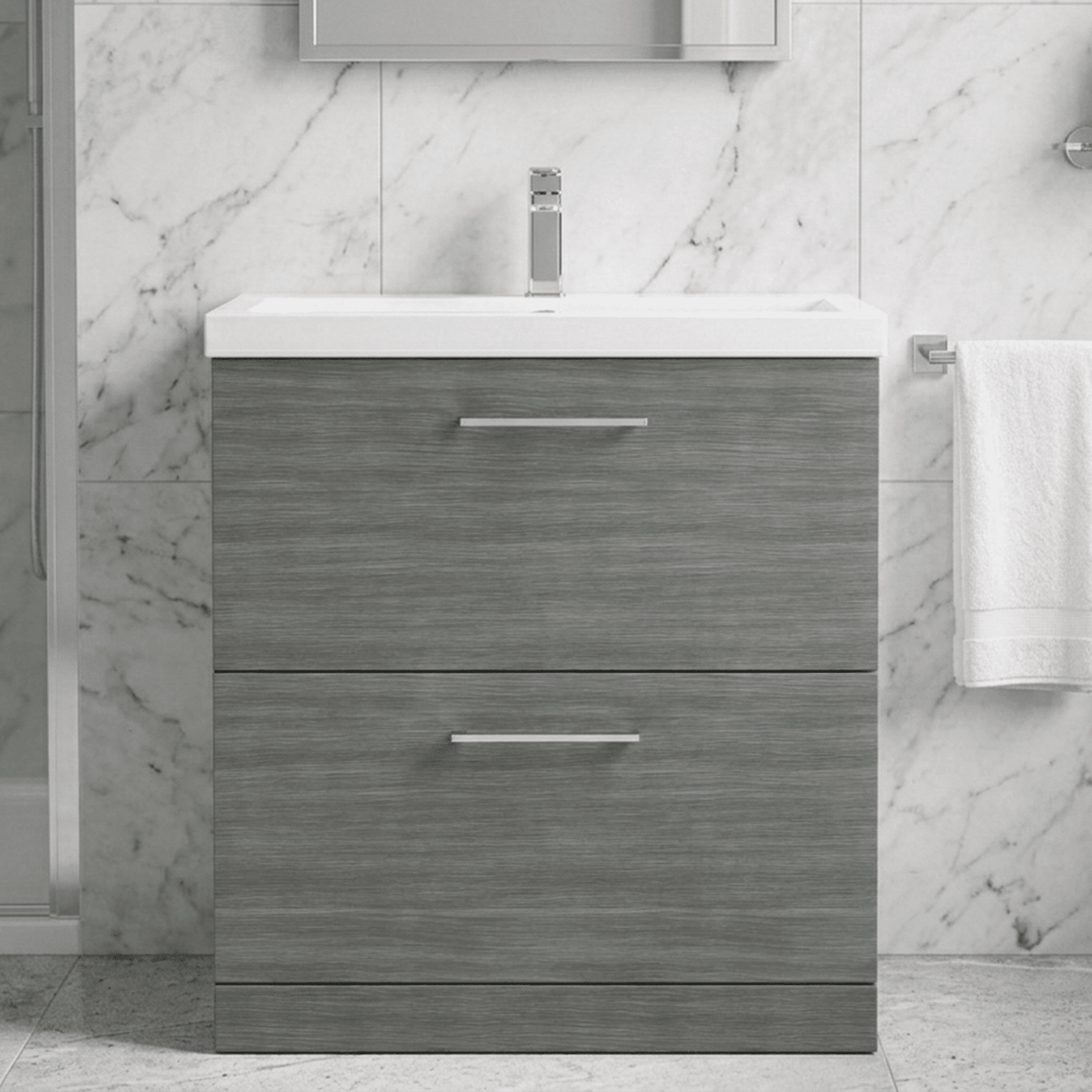 [BFLE535A] Bramshall Contemporary 2 Drawer Floor Standing Vanity Unit, Choice of Size, Colour and Basin - Silo