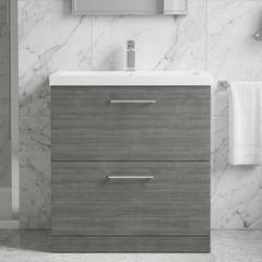 [BFLE535A] Bramshall Contemporary 2 Drawer Floor Standing Vanity Unit, Choice of Size, Colour and Basin - Silo