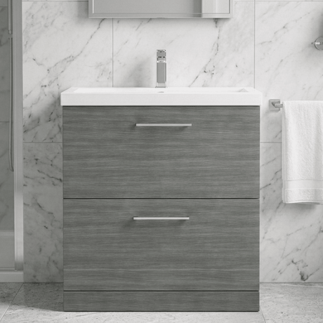 [BFLE535A] Bramshall Contemporary 2 Drawer Floor Standing Vanity Unit, Choice of Size, Colour and Basin - Silo