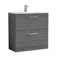 [BFLE535B] Balterley  Modern Bathroom 2 Soft Close Drawer Floor Standing Vanity Unit & Basin, Anthracite Woodgrain, 600mm - Cutout