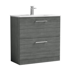[BFLE535B] Balterley  Modern Bathroom 2 Soft Close Drawer Floor Standing Vanity Unit & Basin, Anthracite Woodgrain, 600mm - Cutout
