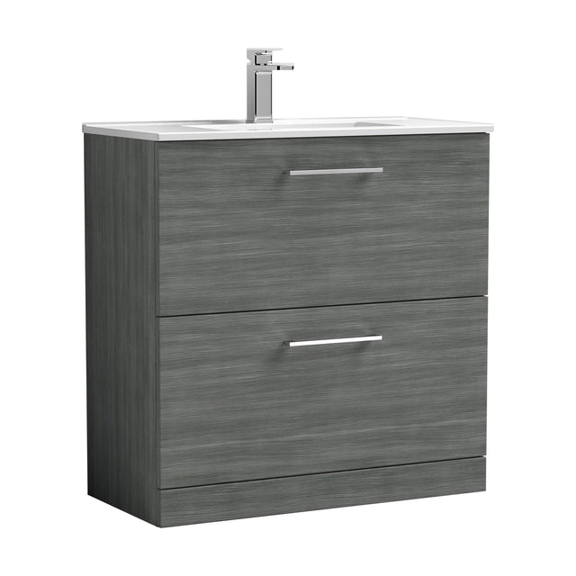 [BFLE535B] Balterley  Modern Bathroom 2 Soft Close Drawer Floor Standing Vanity Unit & Basin, Anthracite Woodgrain, 600mm - Cutout