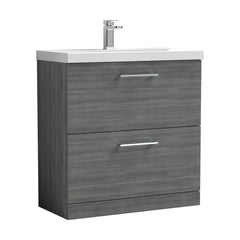 [BFLE535D] Balterley  Modern Bathroom 2 Soft Close Drawer Floor Standing Vanity Unit & Thin-Edge Basin, Anthracite, 800mm - Cutout