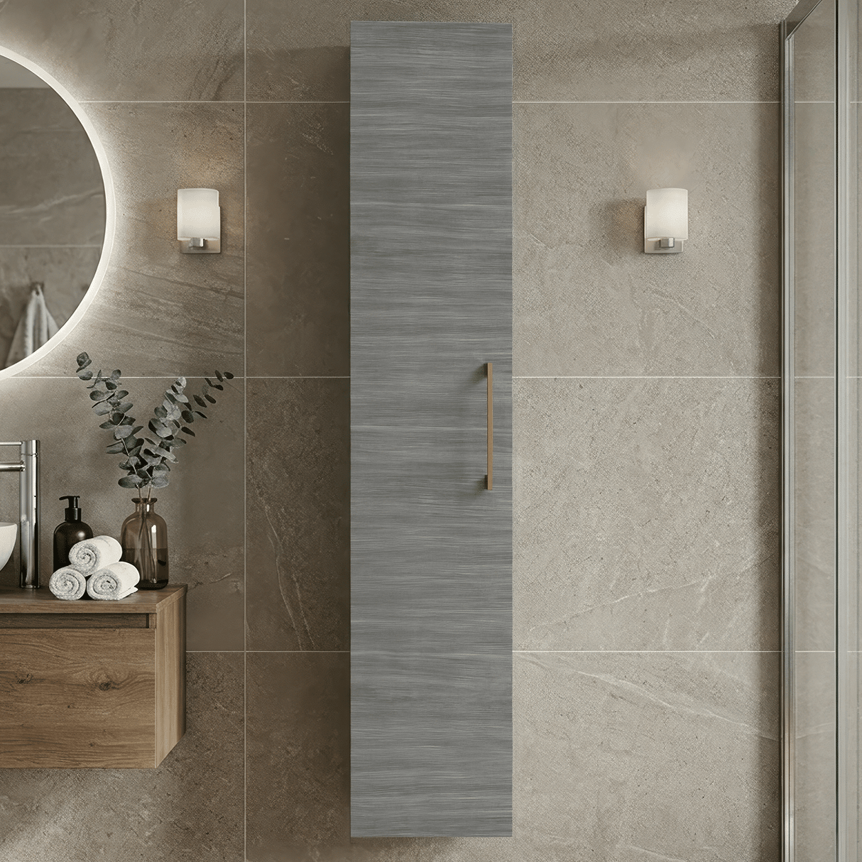 [BFLE561NH017] Bramshall 300mm Wall Hung 1 Door Tall Unit – Choice of Colour and Handle Finish - Silo
