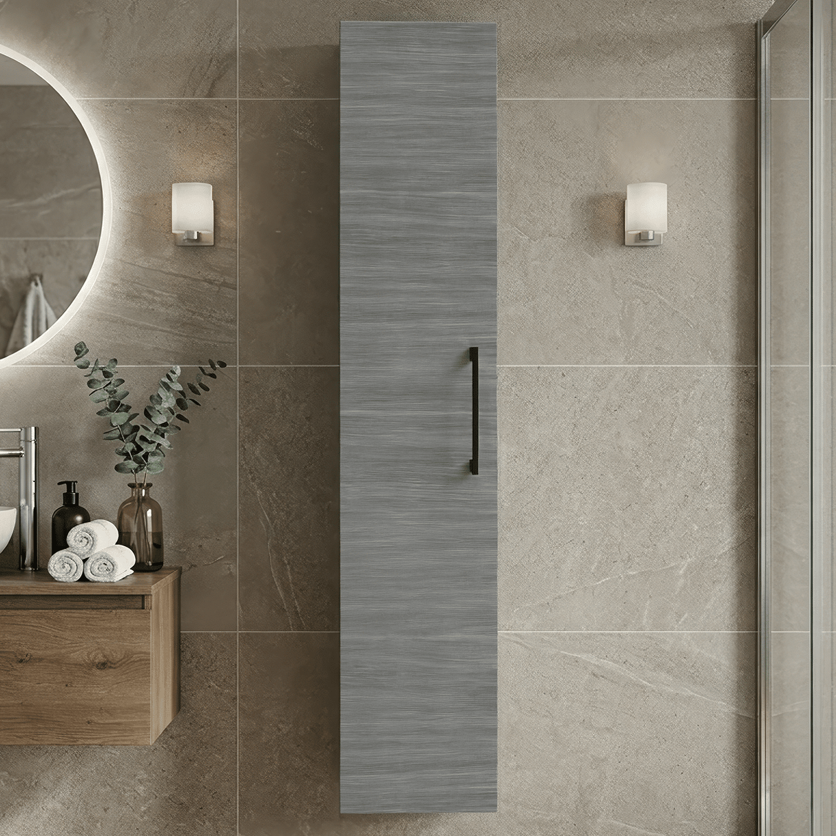[BFLE561NH018] Bramshall 300mm Wall Hung 1 Door Tall Unit – Choice of Colour and Handle Finish - Silo