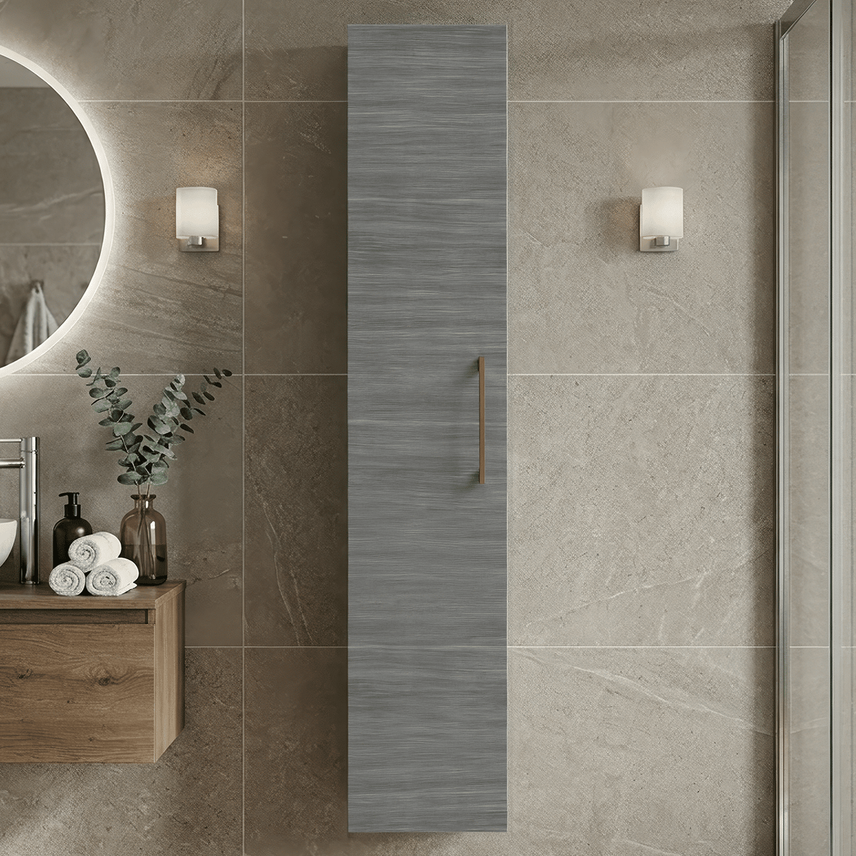 [BFLE561NH1516] Bramshall 300mm Wall Hung 1 Door Tall Unit – Choice of Colour and Handle Finish - Silo