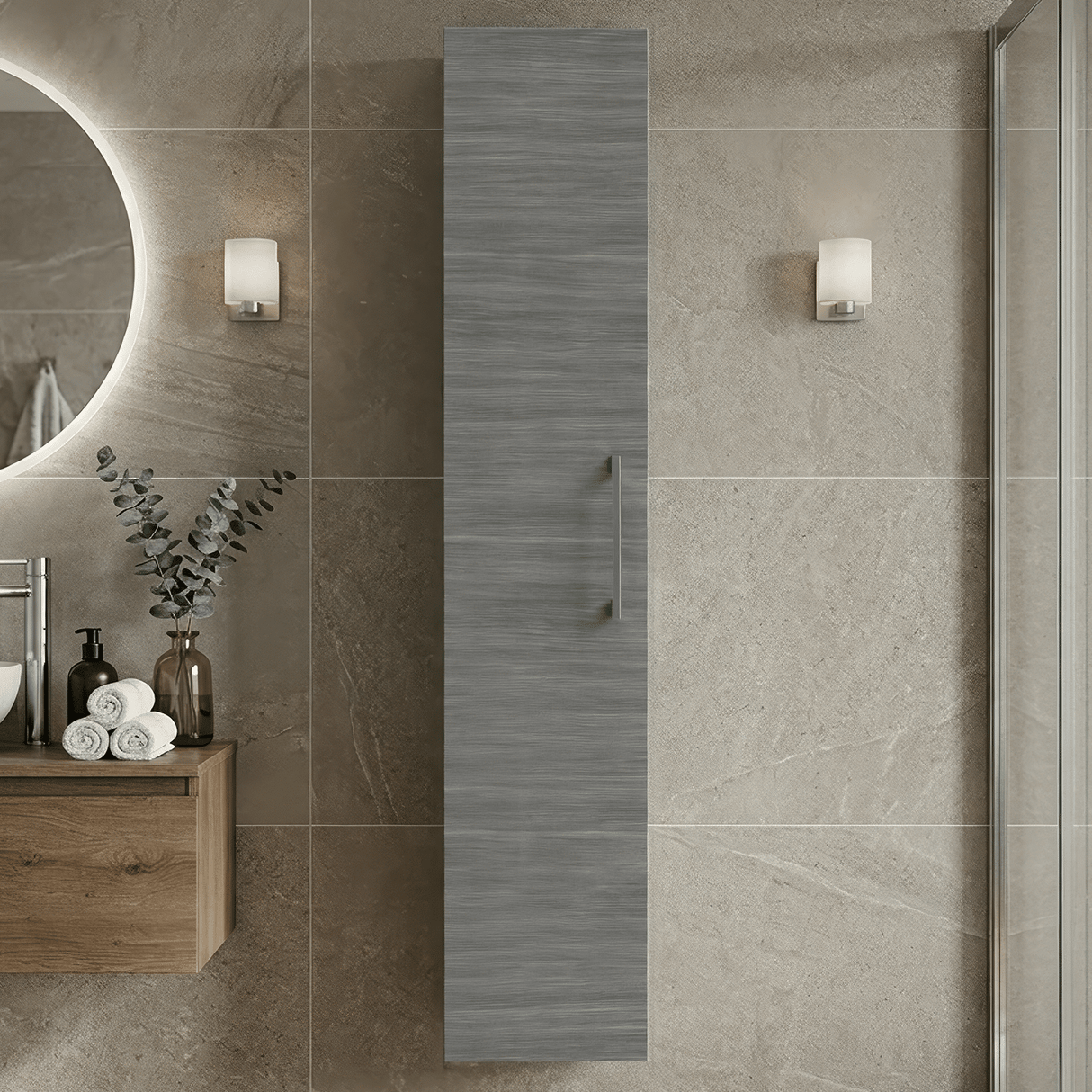 [BFLE561NH716] Bramshall 300mm Wall Hung 1 Door Tall Unit – Choice of Colour and Handle Finish - Silo