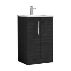 [BFLE601B] Balterley  Modern Bathroom 2 Soft Close Door Floor Standing Vanity Unit & Basin, Charcoal Black, 500mm - Cutout