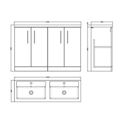 [BFLE603C2] Bramshall Floor Standing 4 Door Vanity Basin Unit - Choice of Colour and Basin Type - Technical Drawing