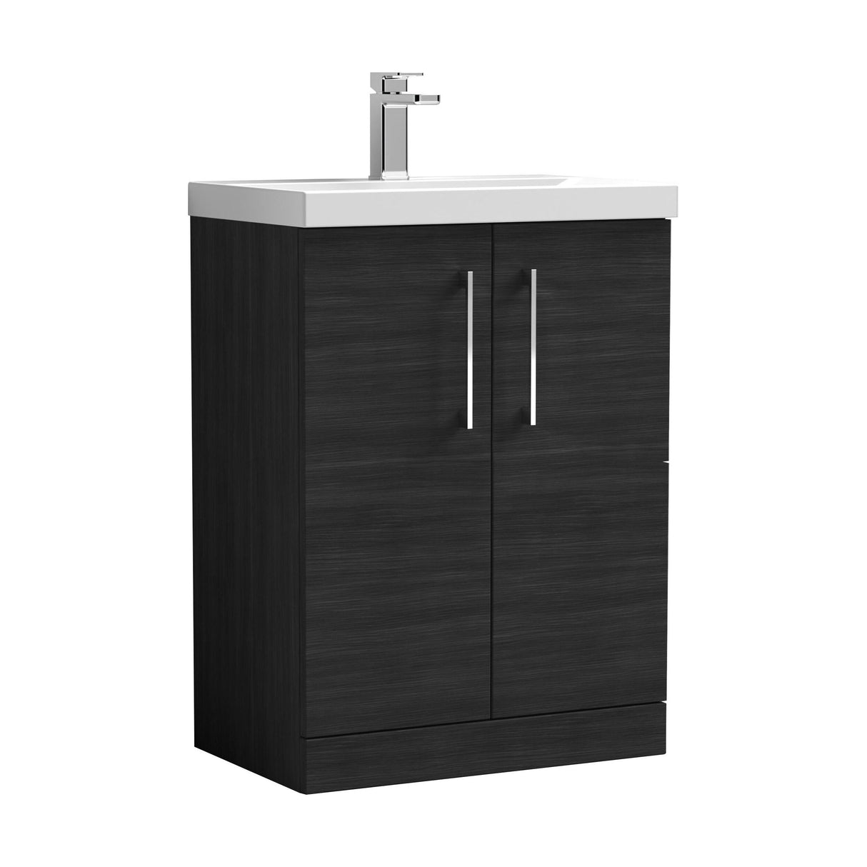 [BFLE603D] Balterley  Modern Bathroom 2 Soft Close Door Floor Standing Vanity Unit & Thin-Edge Basin, Charcoal Black, 600mm - Cutout