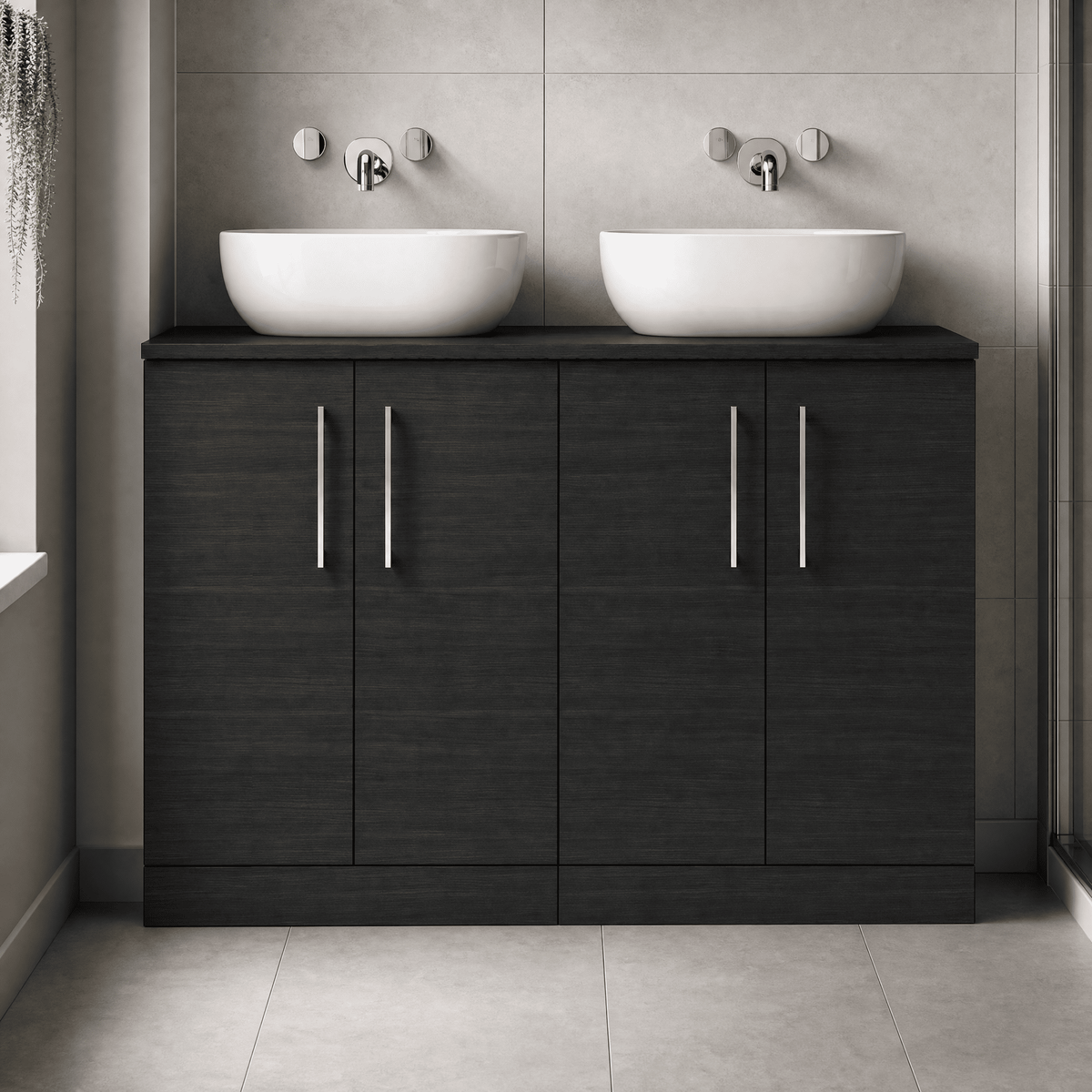[BFLE603W2] Bramshall Contemporary 4 Door Floor Standing Vanity Unit with Worktop, 1200mm, Choice of Colour - Lifestyle 1