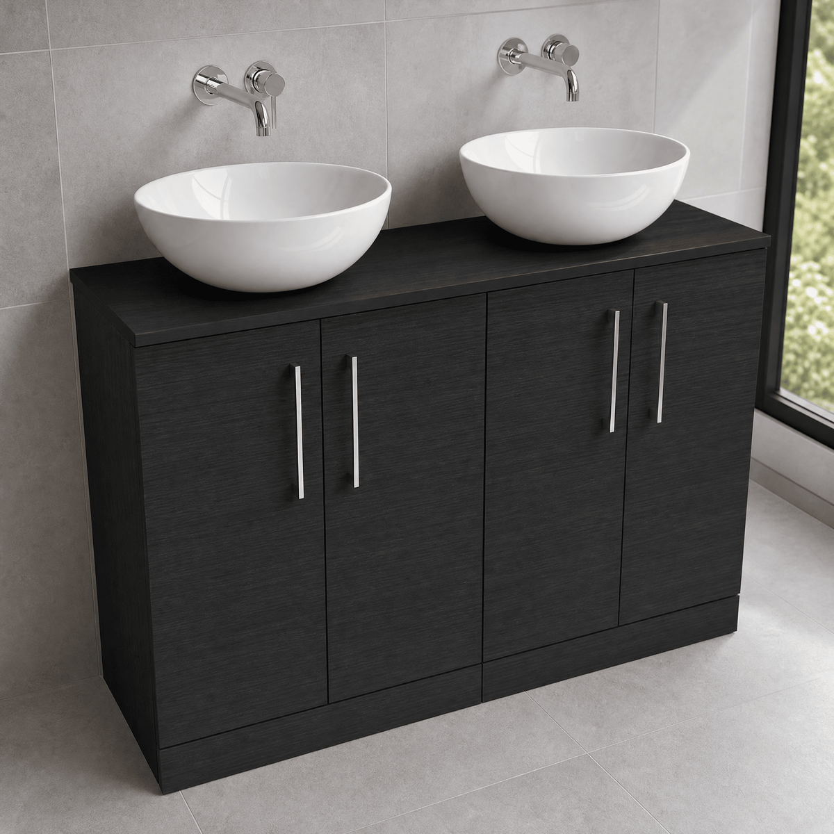 [BFLE603W2] Bramshall Contemporary 4 Door Floor Standing Vanity Unit with Worktop, 1200mm, Choice of Colour - Lifestyle 2