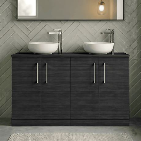 [BFLE603W2] Balterley Level Modern Bathroom 2 Door Floor Standing Vanity Unit with Worktop & Handles, Black Woodgrain, 1205 mm - Silo