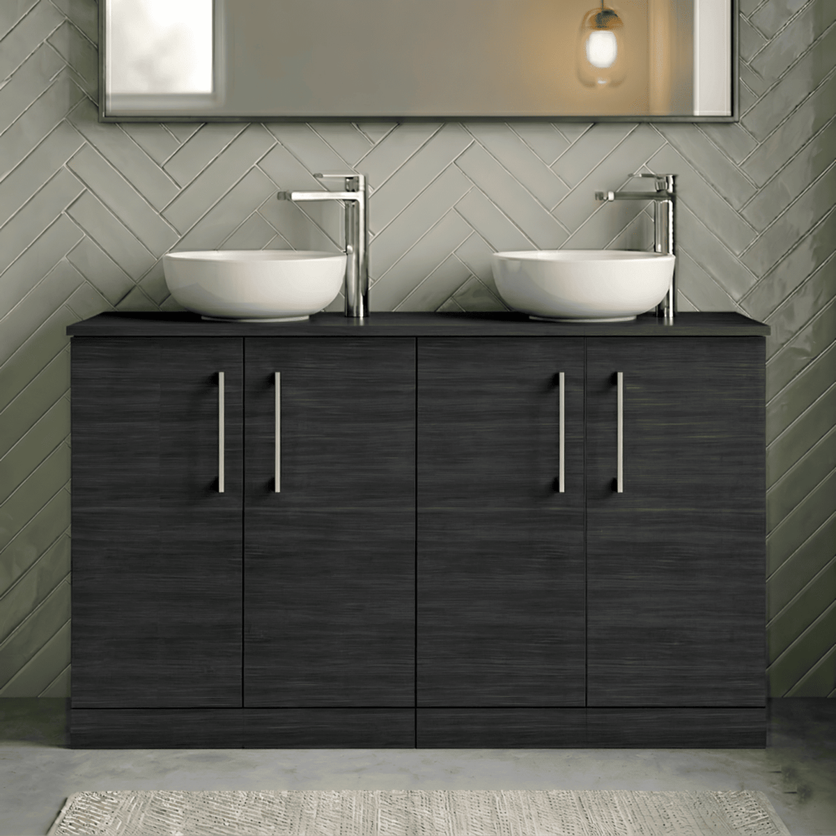 [BFLE603W2] Bramshall Contemporary 4 Door Floor Standing Vanity Unit with Worktop, 1200mm, Choice of Colour - Studio Shot