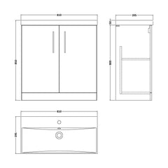 [BFLE605D] Bramshall Contemporary 2 Soft Close Doors Floor Standing Vanity Basin Unit, Choice of Size/Basin Type/Colour - Technical Drawing