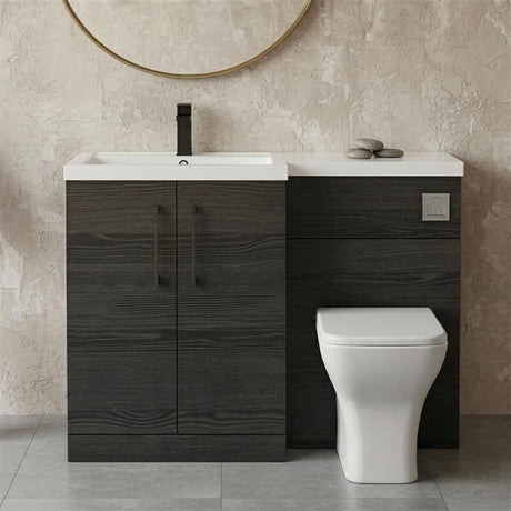 [BFLE611LH018] Bramshall Combination Vanity Unit with Basin & WC, Left Hand, 1100mm x 390mm - Choice of Colour and Handle Finish - Silo