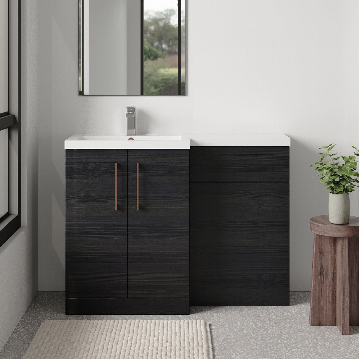 [BFLE611LH019] Bramshall Combination Vanity Unit with Basin & WC, Left Hand, 1100mm x 390mm - Choice of Colour and Handle Finish - Lifestyle 1
