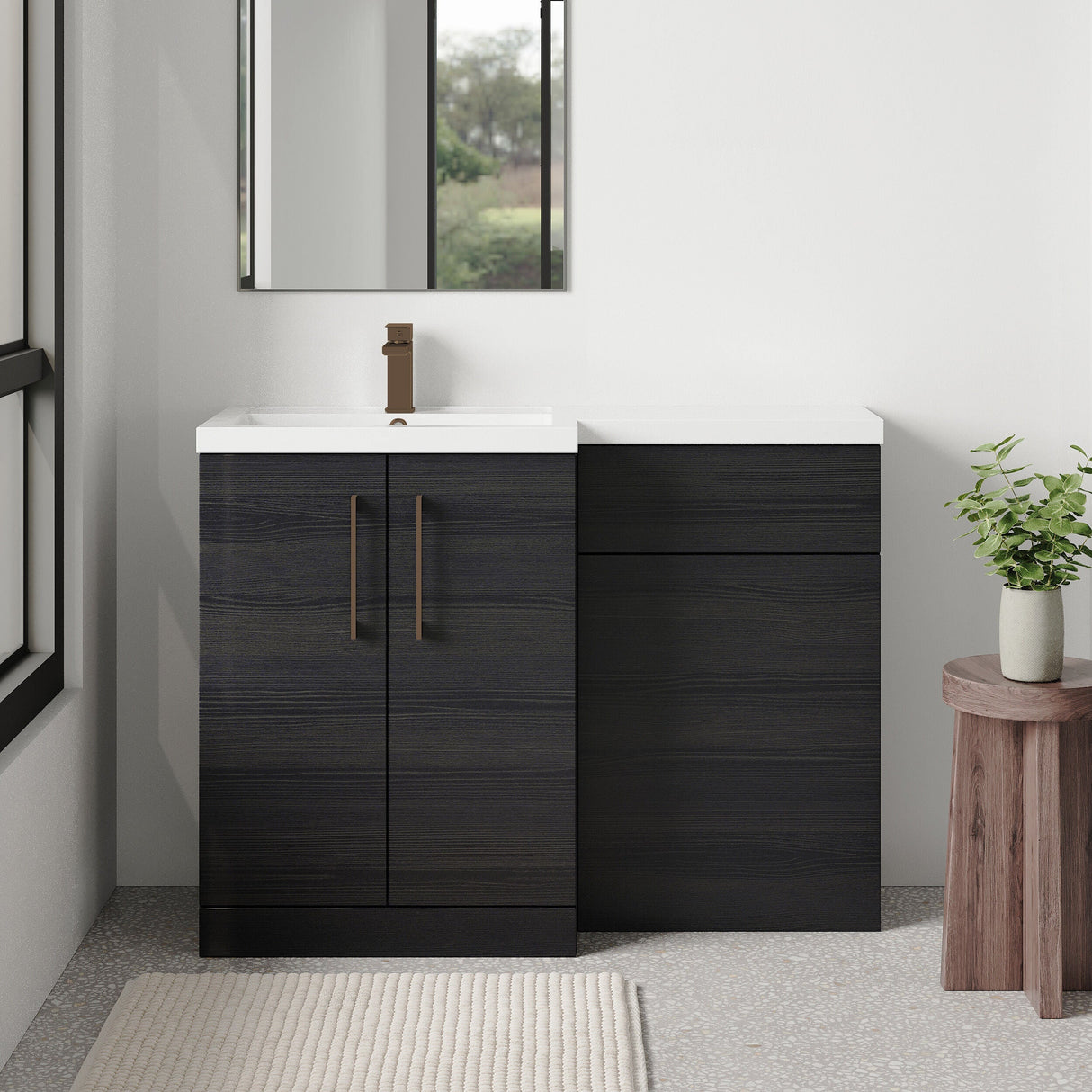 [BFLE611LH1516] Bramshall Combination Vanity Unit with Basin & WC, Left Hand, 1100mm x 390mm - Choice of Colour and Handle Finish - Lifestyle 1