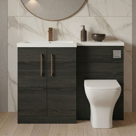 [BFLE611LH1516] Bramshall Combination Vanity Unit with Basin & WC, Left Hand, 1100mm x 390mm - Choice of Colour and Handle Finish - Silo
