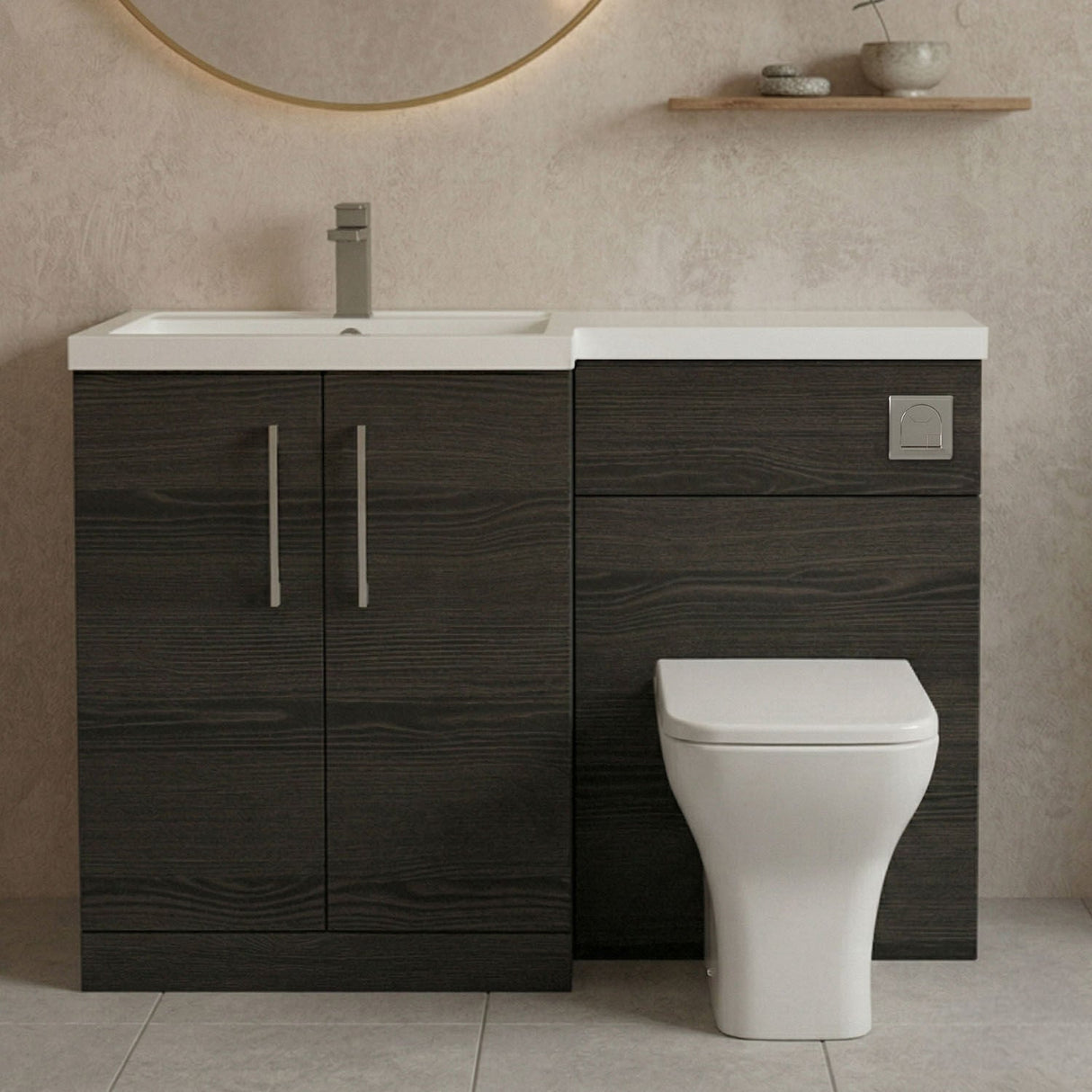 [BFLE611LH716] Bramshall Combination Vanity Unit with Basin & WC, Left Hand, 1100mm x 390mm - Choice of Colour and Handle Finish - Silo