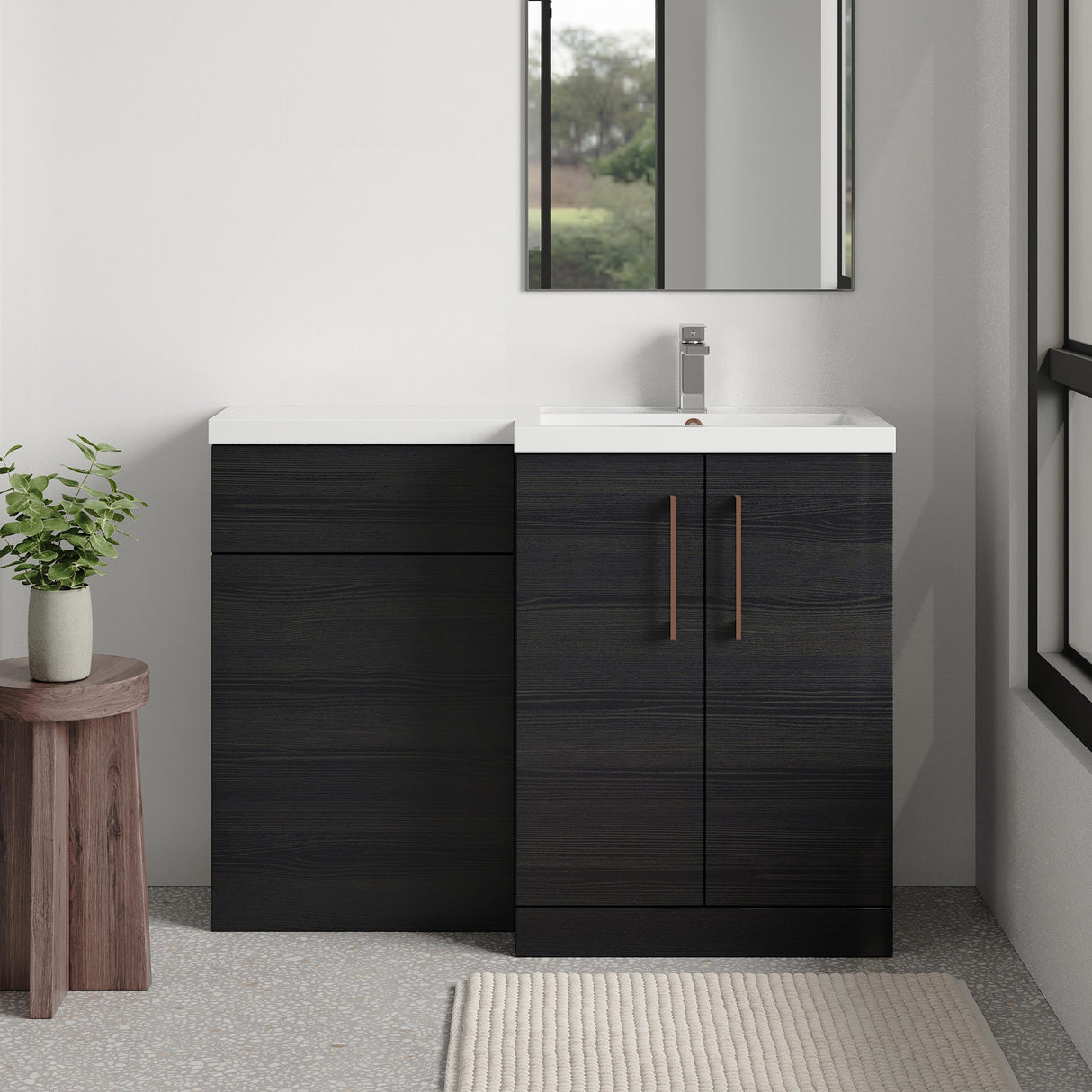 [BFLE611RH019] Bramshall Combination Vanity Unit with Basin & WC, Right Hand, 1100mm x 390mm - Choice of Colour and Handle Finish - Lifestyle 1