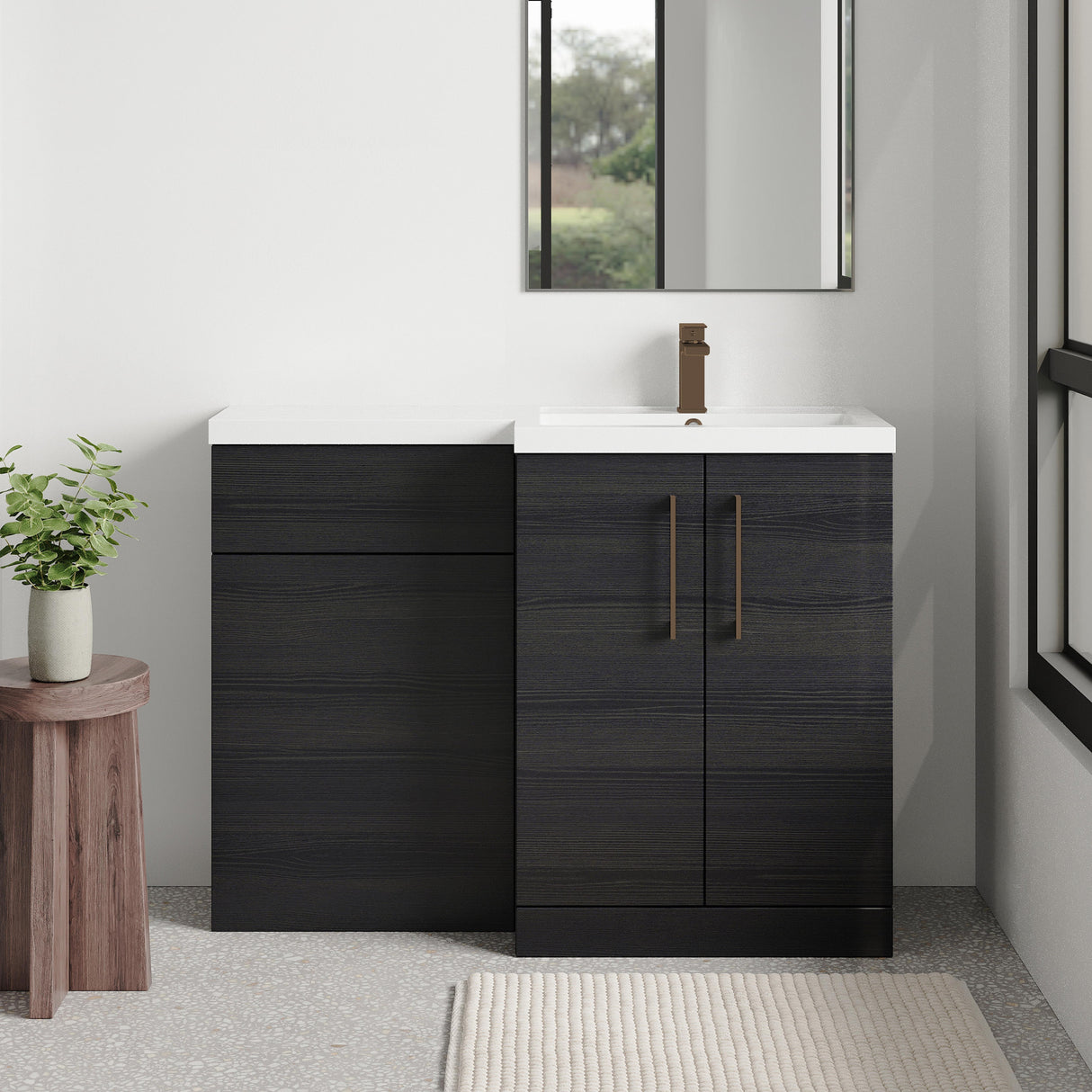Bramshall Combination Vanity Unit with Basin & WC, Right Hand, 1100mm x 390mm - Choice of Colour and Handle Finish