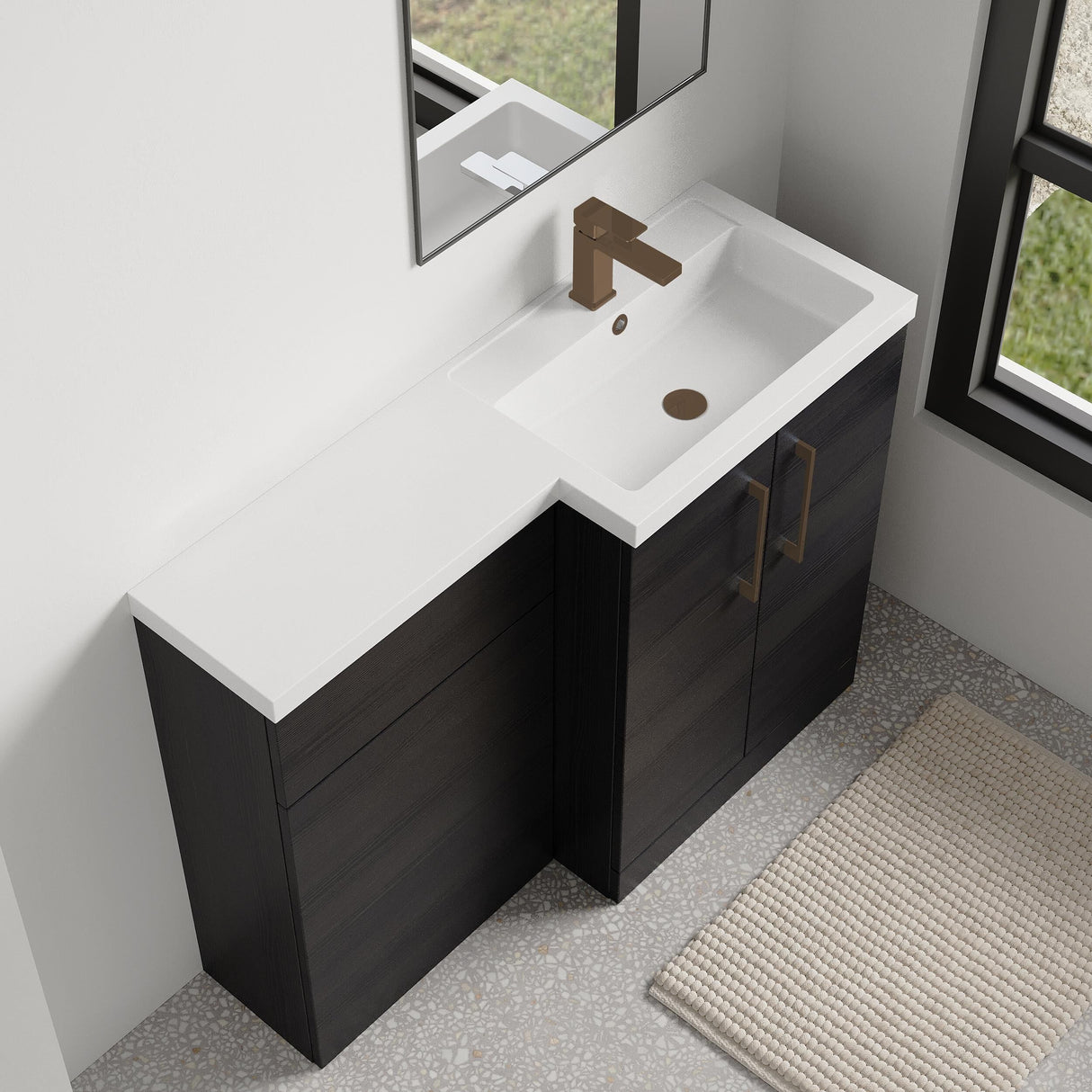 [BFLE611RH1516] Bramshall Combination Vanity Unit with Basin & WC, Right Hand, 1100mm x 390mm - Choice of Colour and Handle Finish - Lifestyle 2