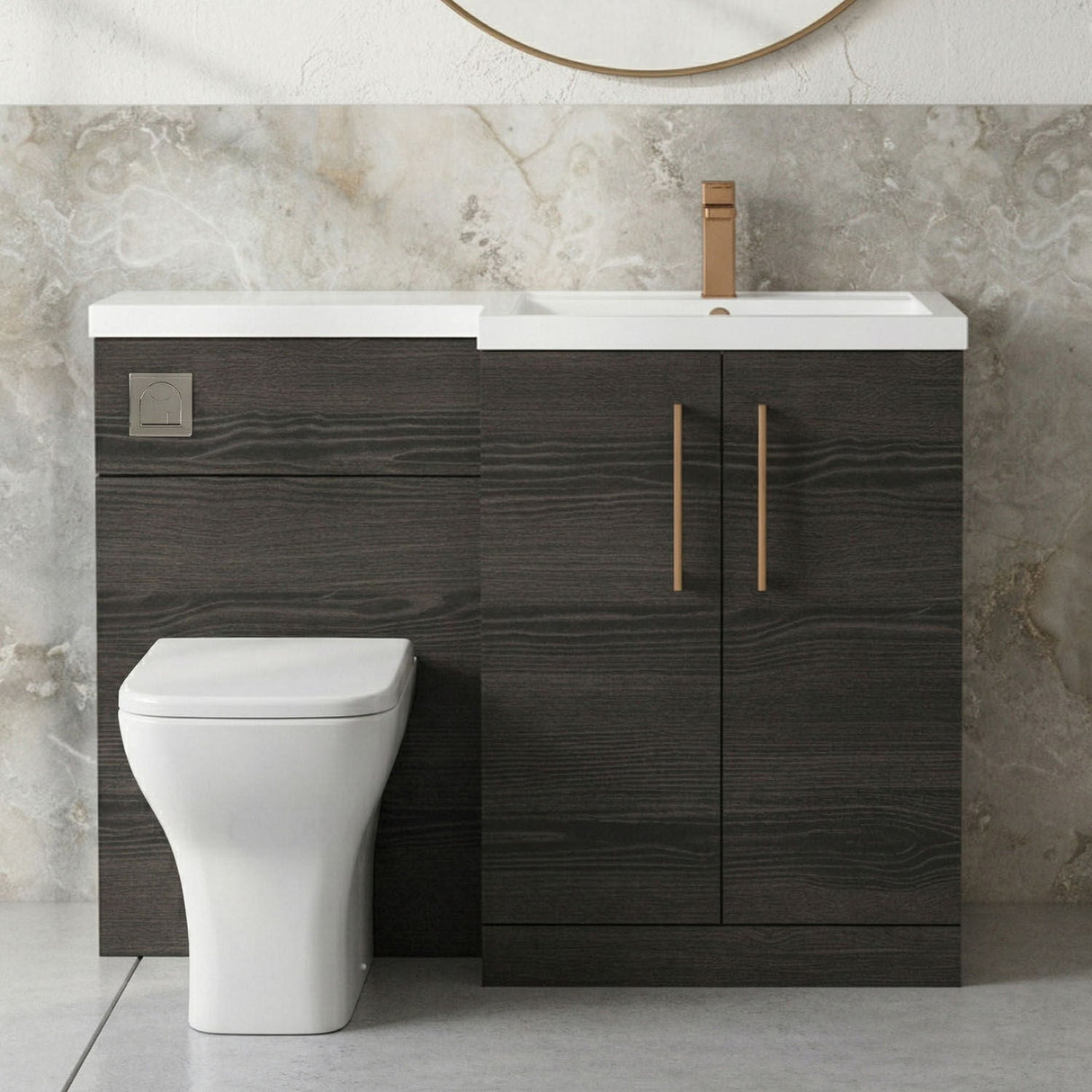 [BFLE611RH1516] Bramshall Combination Vanity Unit with Basin & WC, Right Hand, 1100mm x 390mm - Choice of Colour and Handle Finish - Silo