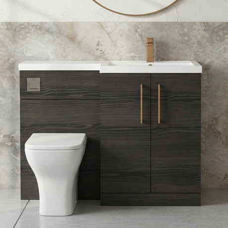 [BFLE611RH1516] Bramshall Combination Vanity Unit with Basin & WC, Right Hand, 1100mm x 390mm - Choice of Colour and Handle Finish - Silo