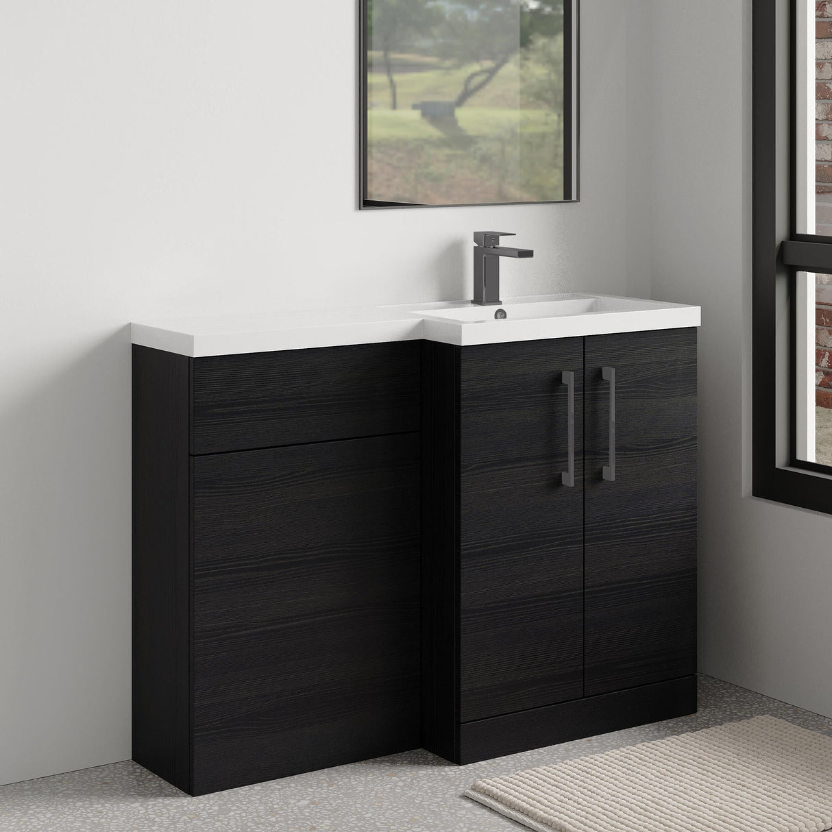 Bramshall Combination Vanity Unit with Basin & WC, Right Hand, 1100mm x 390mm - Choice of Colour and Handle Finish