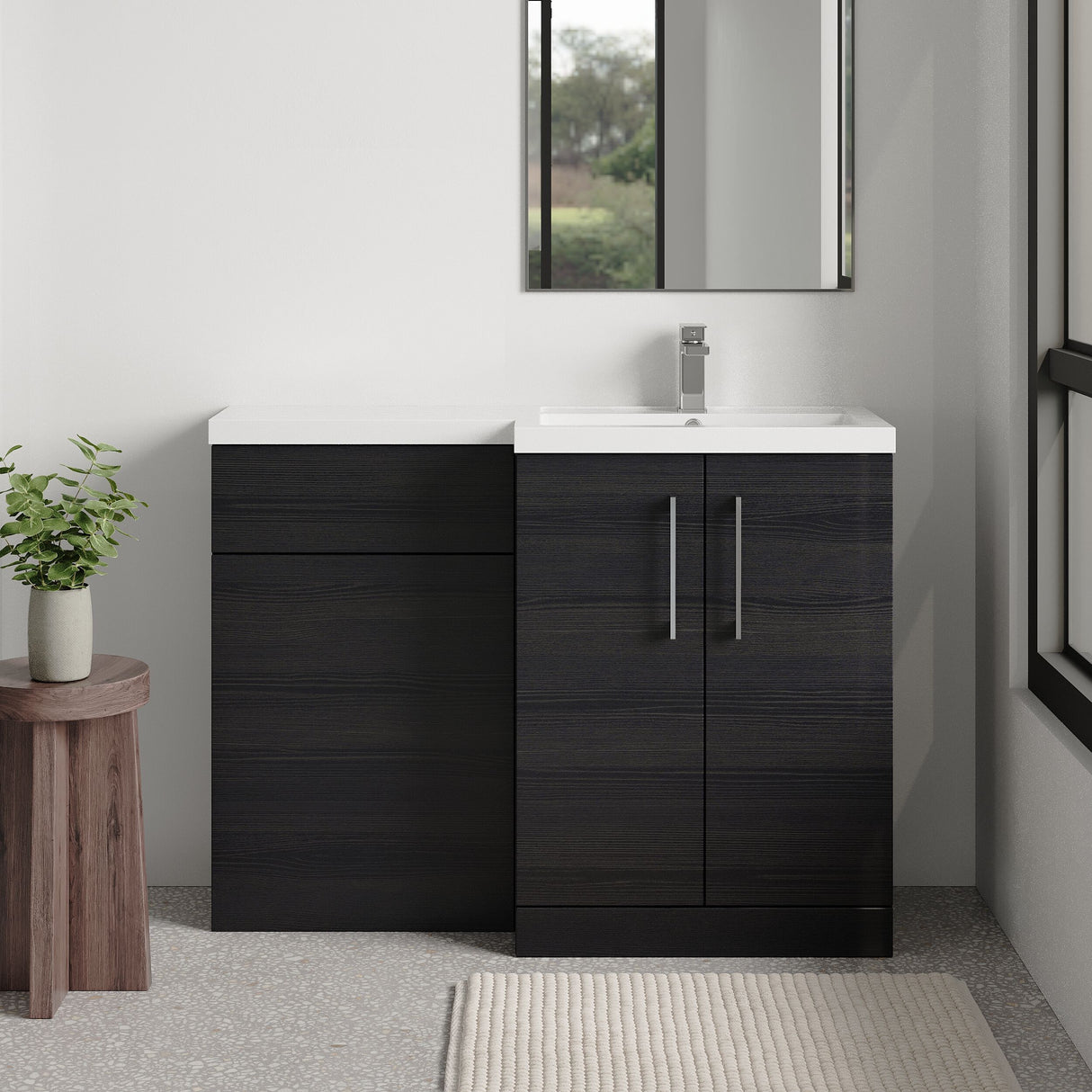 Bramshall Combination Vanity Unit with Basin & WC, Right Hand, 1100mm x 390mm - Choice of Colour and Handle Finish