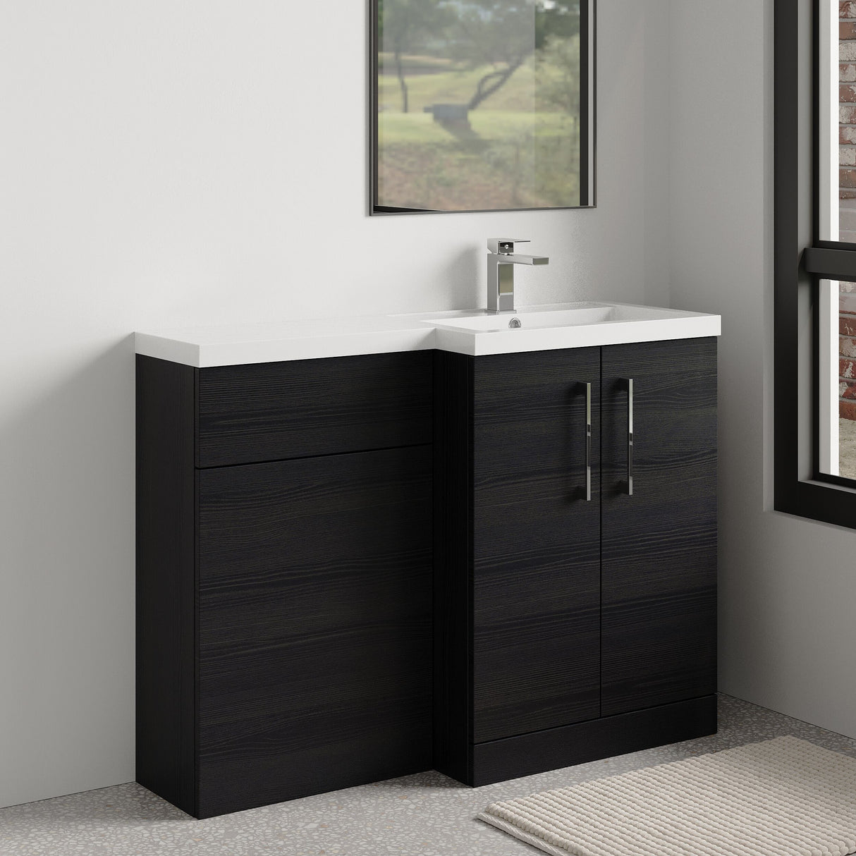 Bramshall Combination Vanity Unit with Basin & WC, Right Hand, 1100mm x 390mm - Choice of Colour and Handle Finish