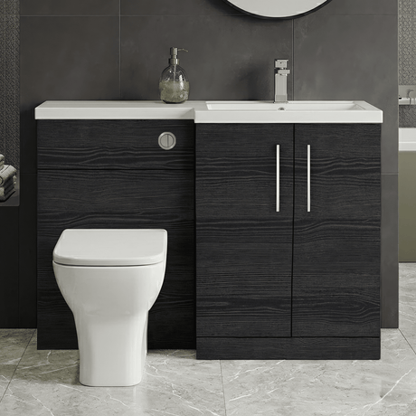 [BFLE611R] Bramshall Combination Vanity Unit with Basin & WC, Right Hand, 1100mm x 390mm - Choice of Colour and Handle Finish - Silo