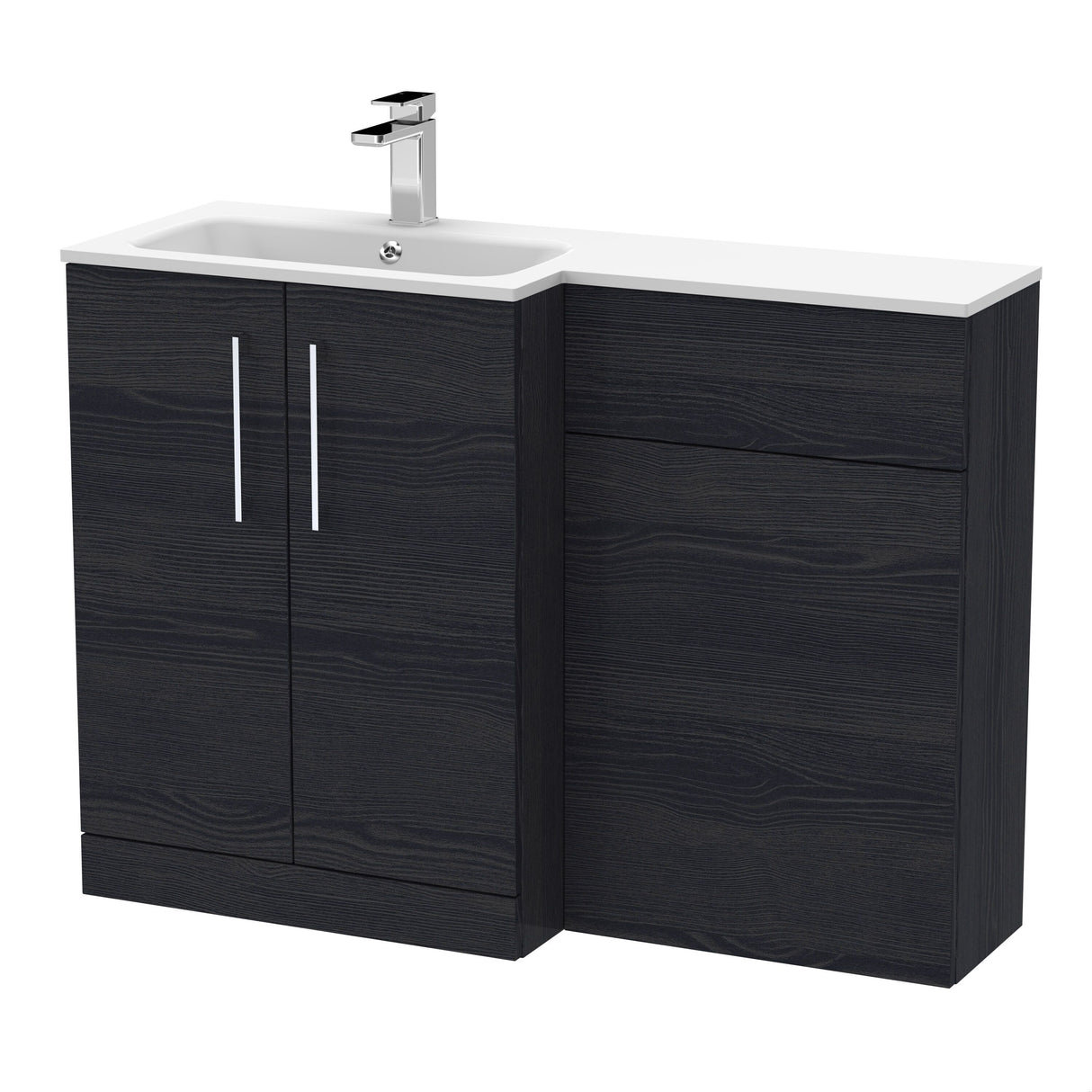 [BFLE612L] Bramshall Contemporary 2 Door Floor Standing Combination Unit with Stone Basin, 1100mm, Choice of Orientation and Colour - Cutout