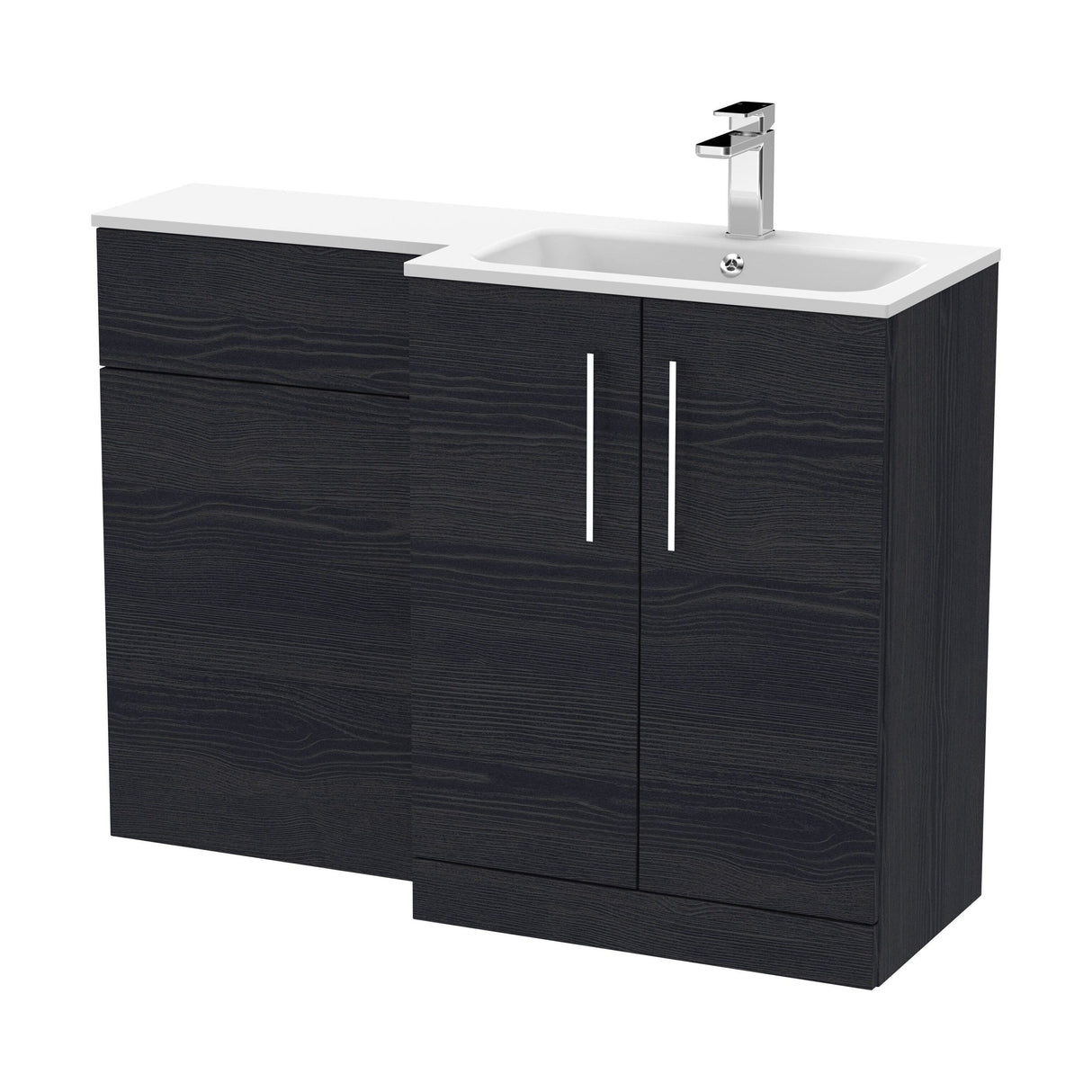 [BFLE612R] Bramshall Contemporary 2 Door Floor Standing Combination Unit with Stone Basin, 1100mm, Choice of Orientation and Colour - Cutout