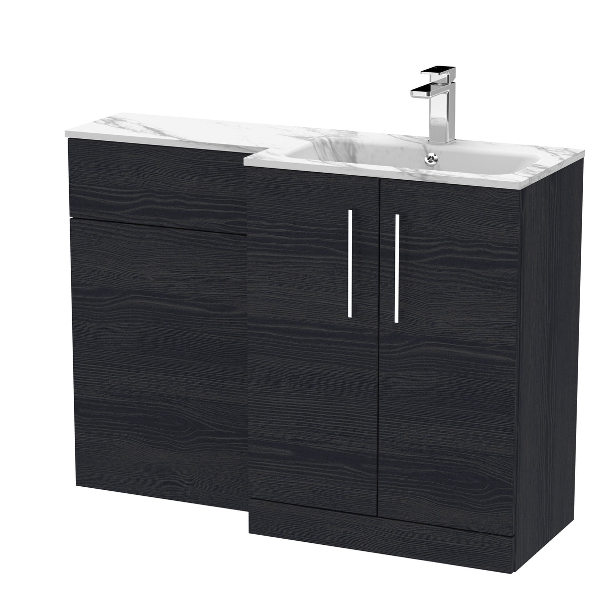 [BFLE613R] Bramshall Contemporary 2 Door Floor Standing Combination Unit with Stone Basin, 1100mm, Choice of Orientation and Colour - Cutout
